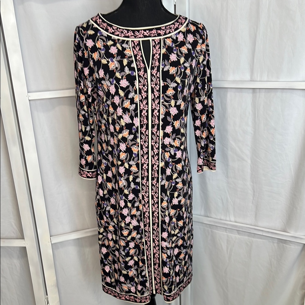 Chic Black Pink 3/4 Sleeve Dress women’s medium petite office formal versatile